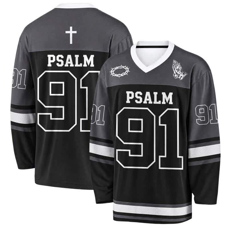 Christianartworkshop Psalm 91 Black Streetwear Long Sleeve Hockey Jersey - 5XL - image 0