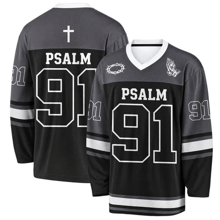 Christianartworkshop Psalm 91 Black Streetwear Long Sleeve Hockey Jersey - 5XL - image 0