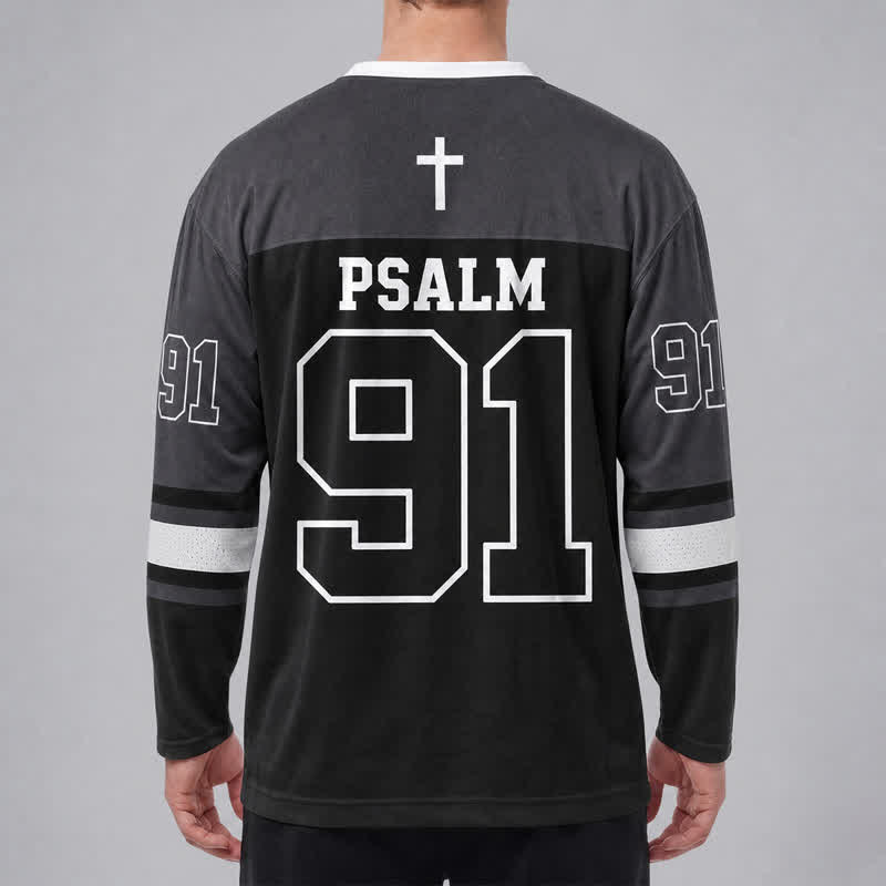 Christianartworkshop Psalm 91 Black Streetwear Long Sleeve Hockey Jersey - image 3