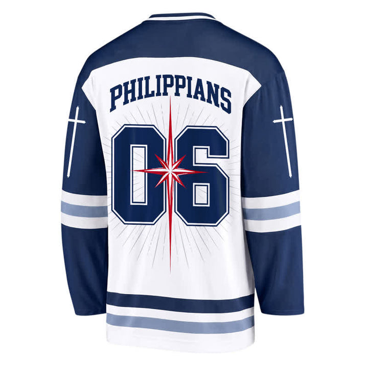 Christianartworkshop Love Never Fails Angel Wings Navy Hockey Jersey - image 1