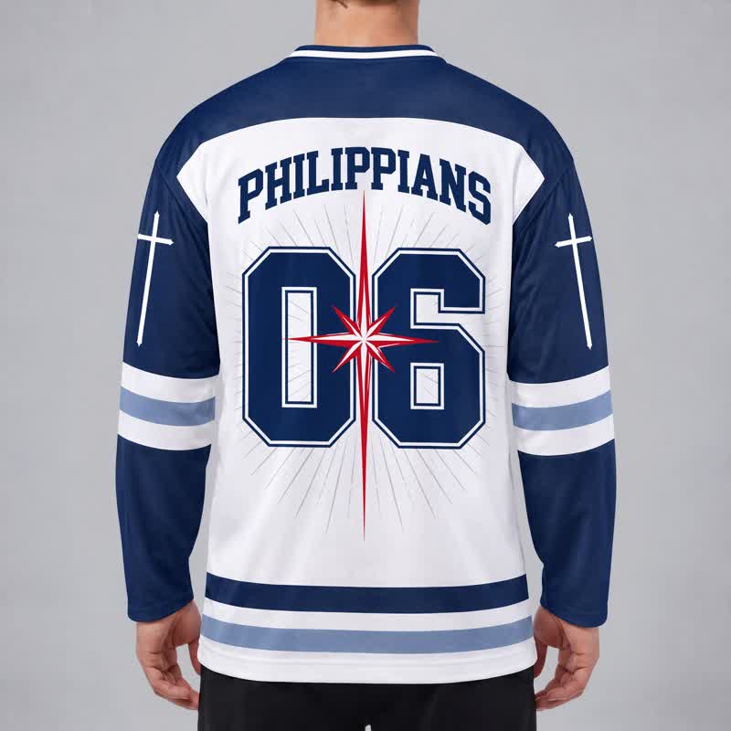 Christianartworkshop Love Never Fails Angel Wings Navy Hockey Jersey - image 3