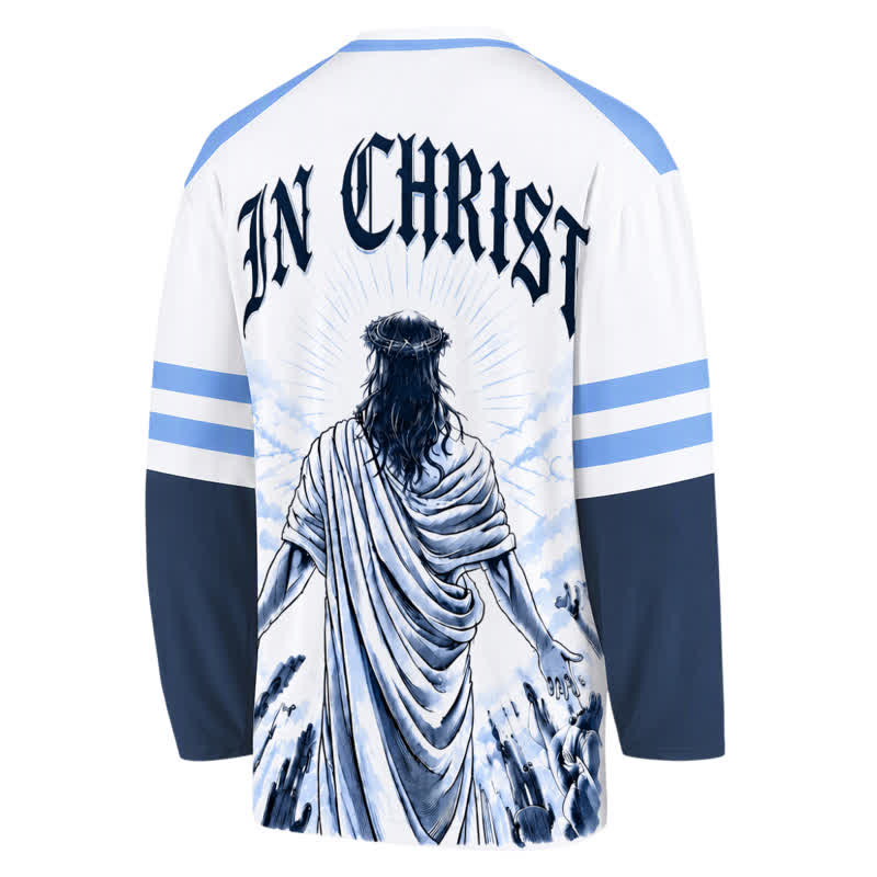 Christianartworkshop In Christ Blue Colorblock Long Sleeve Hockey Jersey - image 1