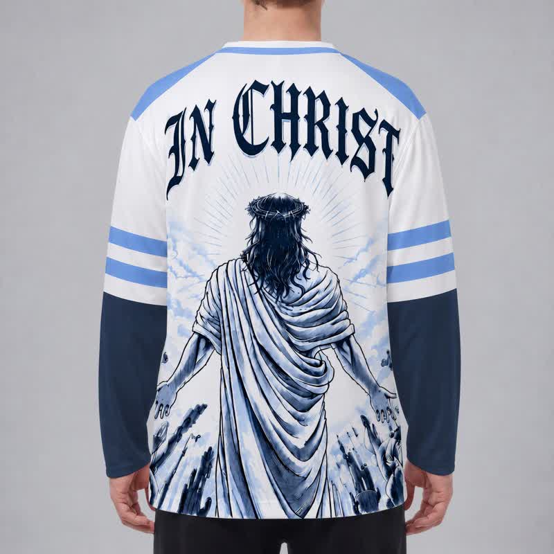 Christianartworkshop In Christ Blue Colorblock Long Sleeve Hockey Jersey - image 3