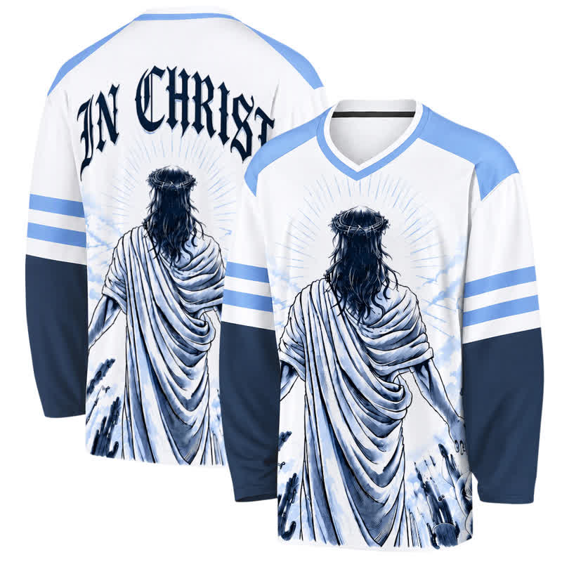 Christianartworkshop In Christ Blue Colorblock Long Sleeve Hockey Jersey - 5XL - image 0