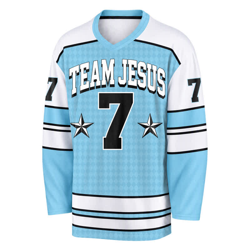 Christianartworkshop Team Jesus Blue Victory Long Sleeve Hockey Jersey - image 2