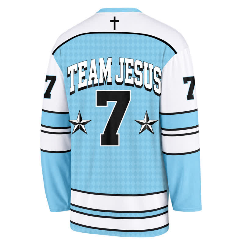 Christianartworkshop Team Jesus Blue Victory Long Sleeve Hockey Jersey - image 1
