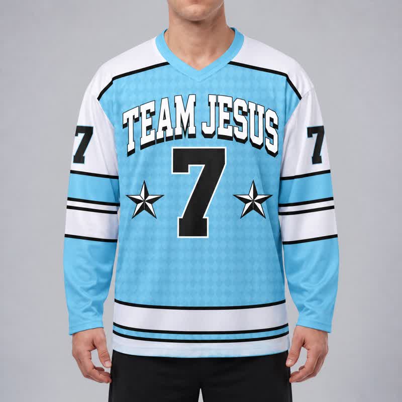 Christianartworkshop Team Jesus Blue Victory Long Sleeve Hockey Jersey - image 4