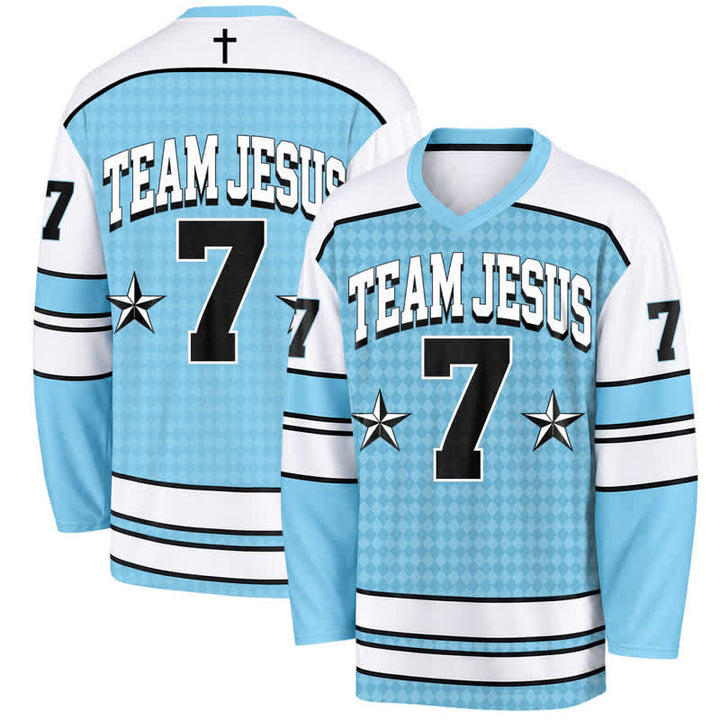 Christianartworkshop Team Jesus Blue Victory Long Sleeve Hockey Jersey - 5XL - image 0