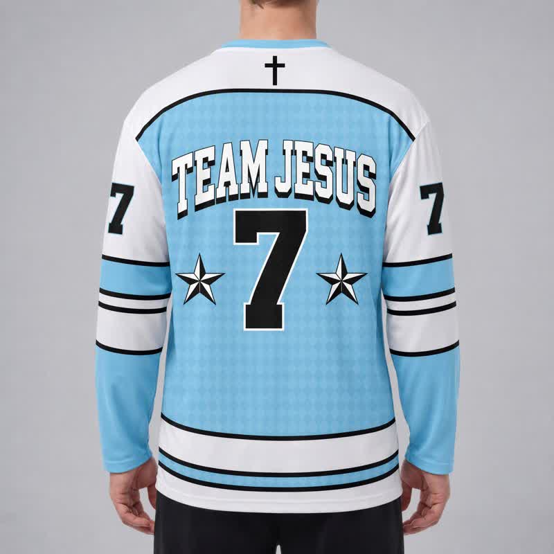 Christianartworkshop Team Jesus Blue Victory Long Sleeve Hockey Jersey - image 3
