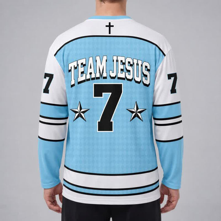 Christianartworkshop Team Jesus Blue Victory Long Sleeve Hockey Jersey - image 3
