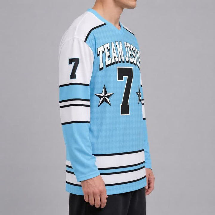 Christianartworkshop Team Jesus Blue Victory Long Sleeve Hockey Jersey - image 6