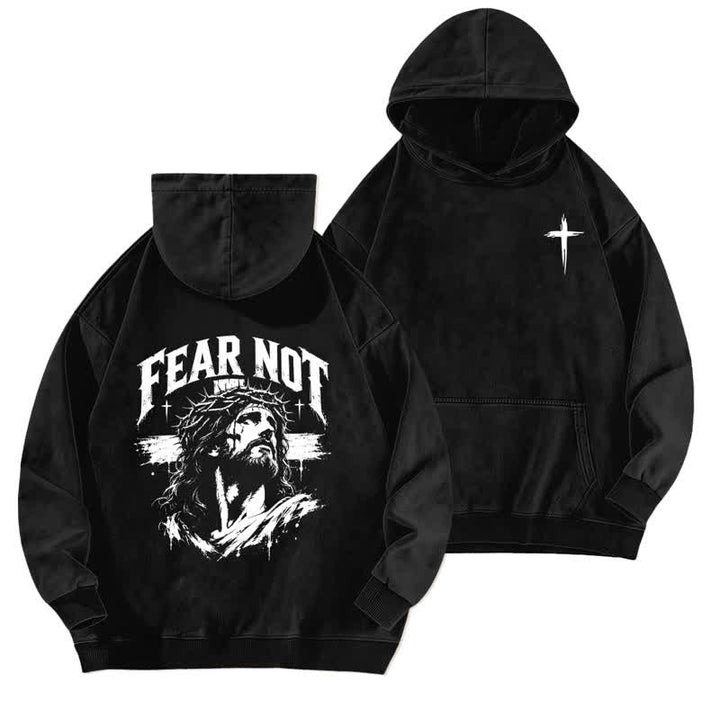 Christianartworkshop Fear Not Crown Portrait Street Washed Hoodie - Black - 5XL - image 0