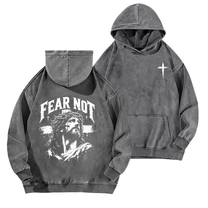 Christianartworkshop Fear Not Crown Portrait Street Washed Hoodie - Grey - 5XL - image 6