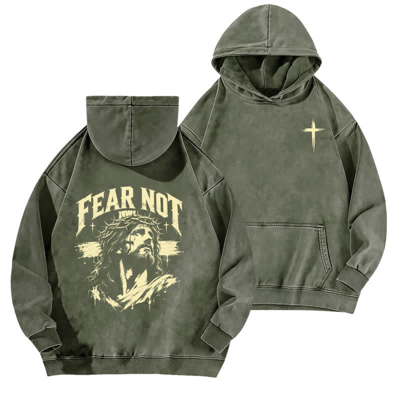 Christianartworkshop Fear Not Crown Portrait Street Washed Hoodie - Army Green - 5XL - image 9