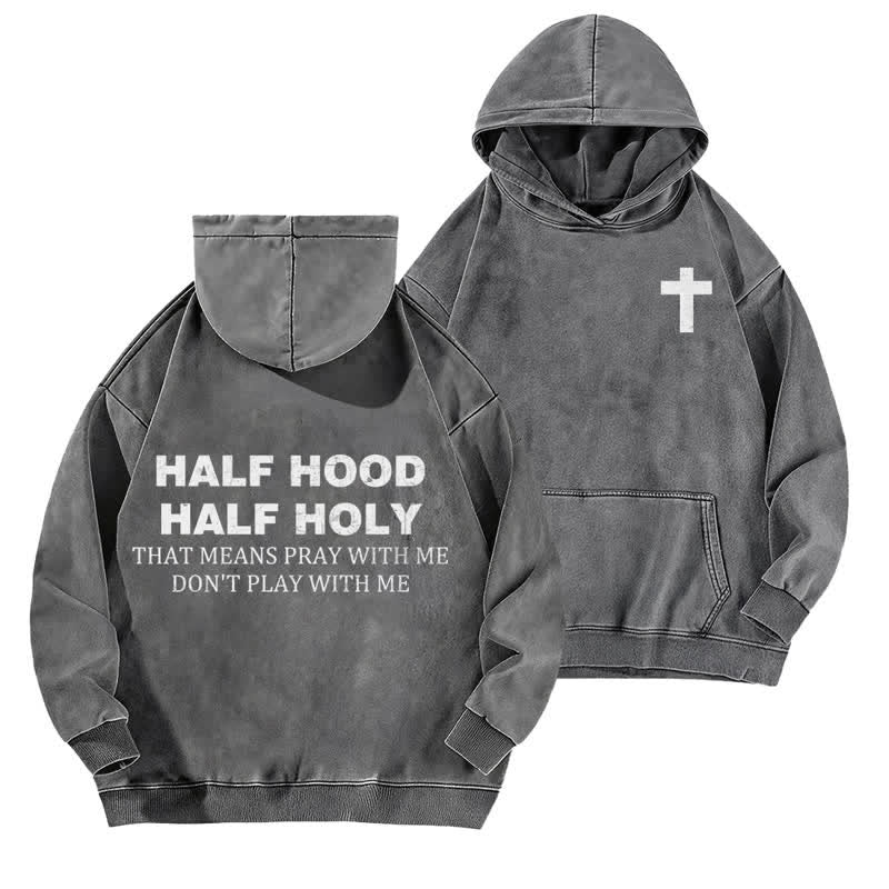 Christianartworkshop Half Hood Half Holy Vintage Wash Street Hoodie - Grey - 5XL - image 0