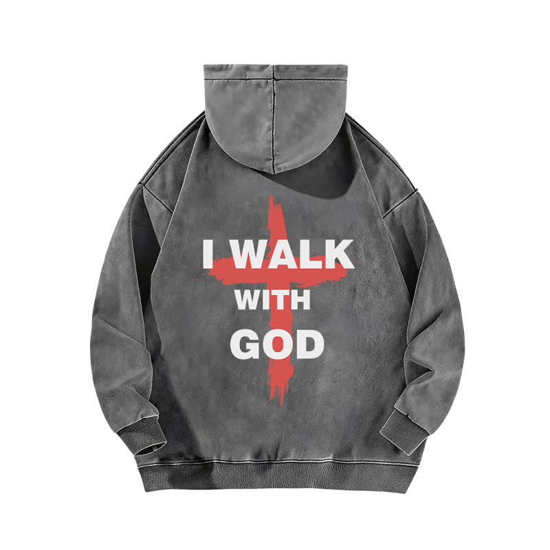 Christianartworkshop I Walk With God Cross Graphic Washed Hoodie - image 7