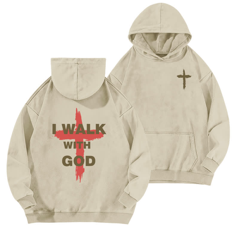 Christianartworkshop I Walk With God Cross Graphic Washed Hoodie - Apricot - 5XL - image 3