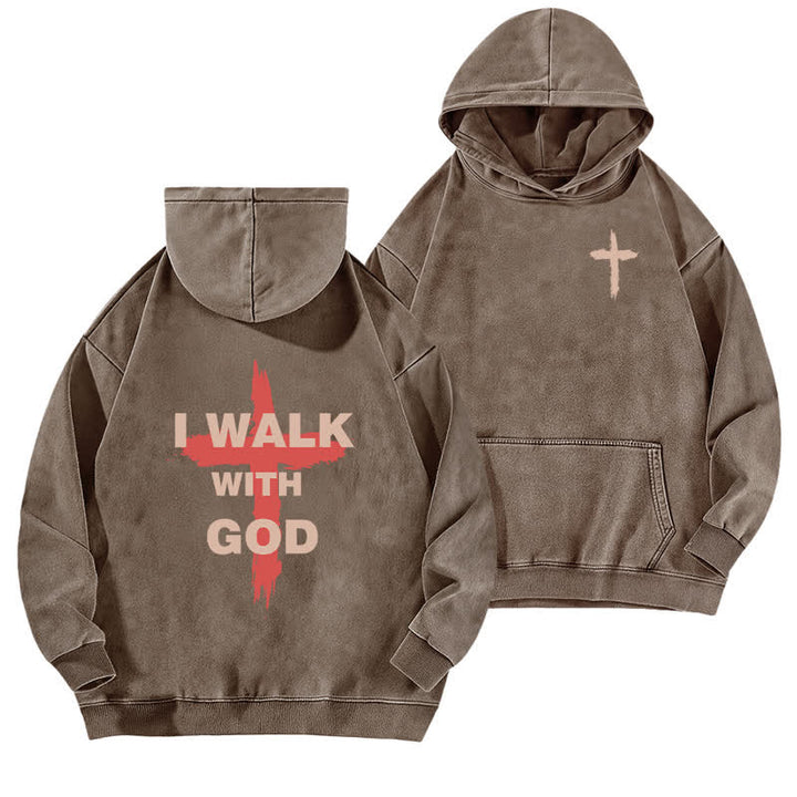 Christianartworkshop I Walk With God Cross Graphic Washed Hoodie - Coffee - 5XL - image 9