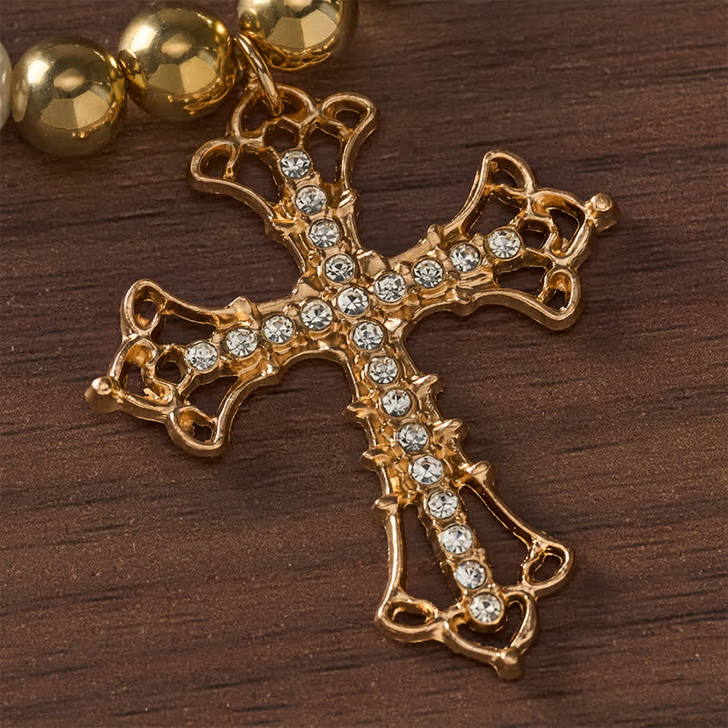 FREE Today: Imitation Pearl Beaded Alloy Necklace With Zircon Inlaid Cross - image 8