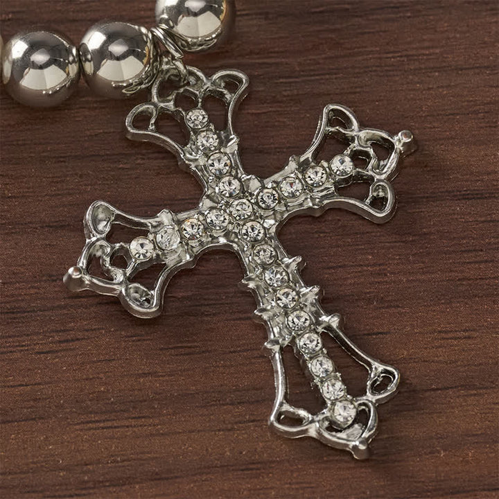 Christianartworkshop Imitation Pearl Beaded Alloy Necklace With Crystal Inlaid Cross - image 3