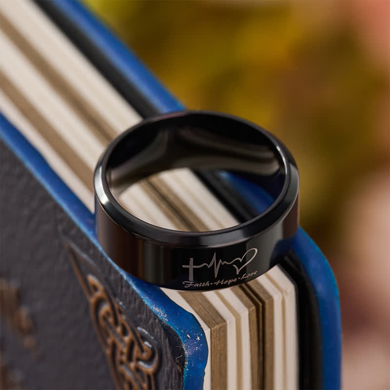 FREE Today: Faith Hope Love ECG Engraved Stainless Steel Band Ring - image 10