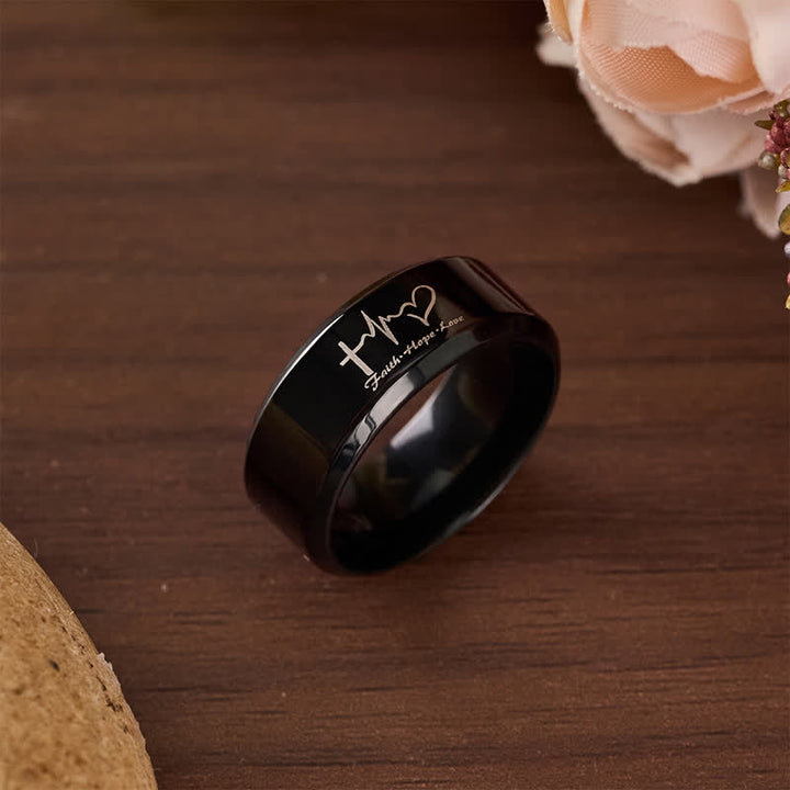 Christianartworkshop Faith Hope Love ECG Engraved Stainless Steel Band Ring - image 8