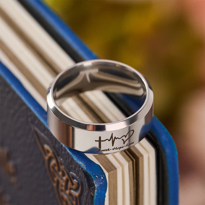 Christianartworkshop Faith Hope Love ECG Engraved Stainless Steel Band Ring - image 5
