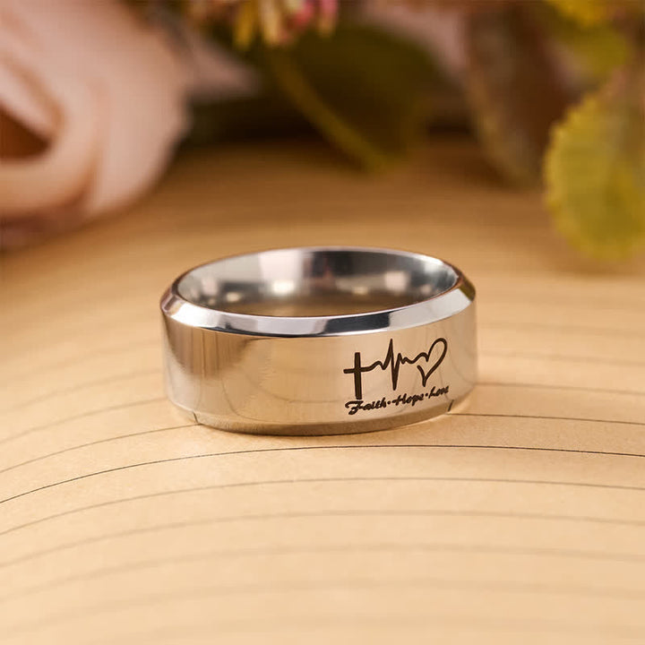 FREE Today: Faith Hope Love ECG Engraved Stainless Steel Band Ring - image 4