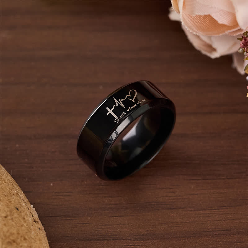 FREE Today: Faith Hope Love ECG Engraved Stainless Steel Band Ring - image 8