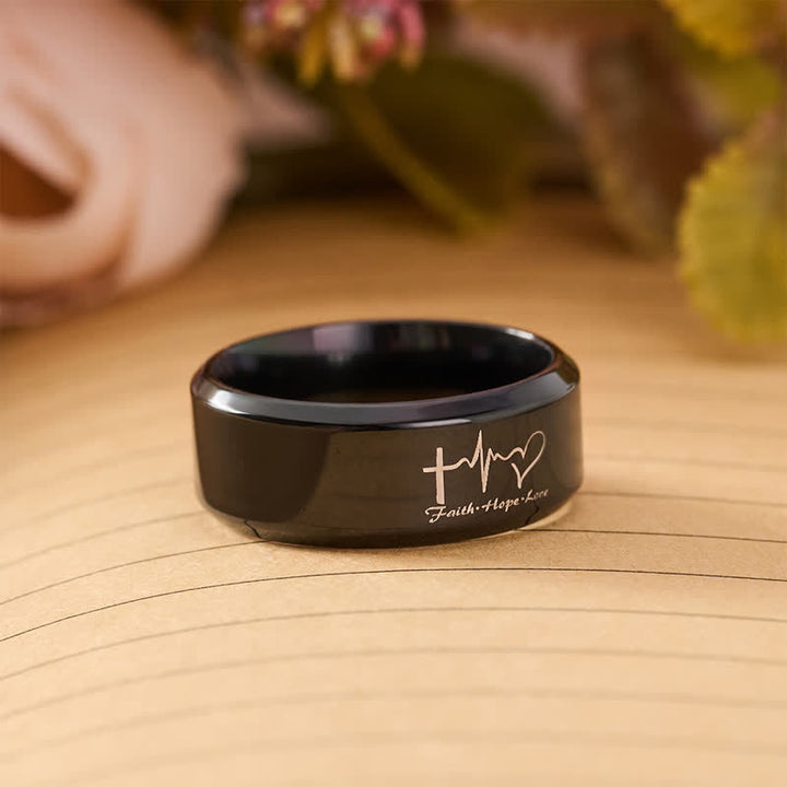 Christianartworkshop Faith Hope Love ECG Engraved Stainless Steel Band Ring - image 9