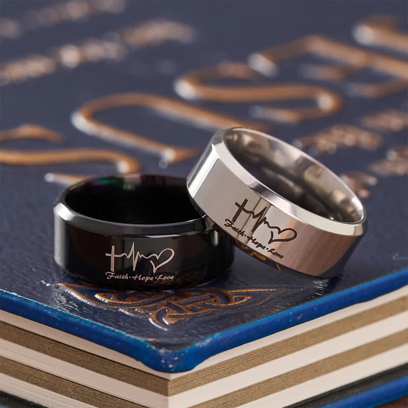 Christianartworkshop Faith Hope Love ECG Engraved Stainless Steel Band Ring - image 1