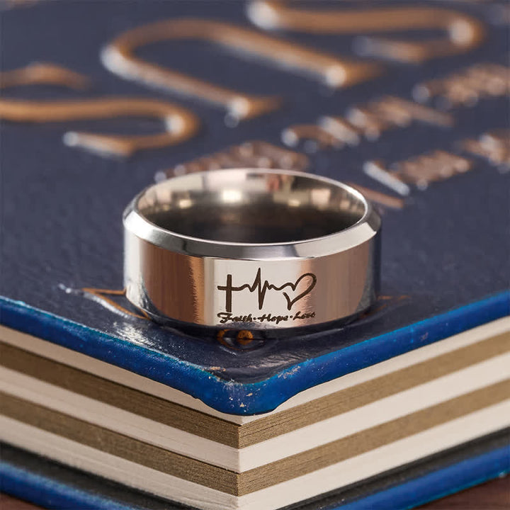 FREE Today: Faith Hope Love ECG Engraved Stainless Steel Band Ring - image 2