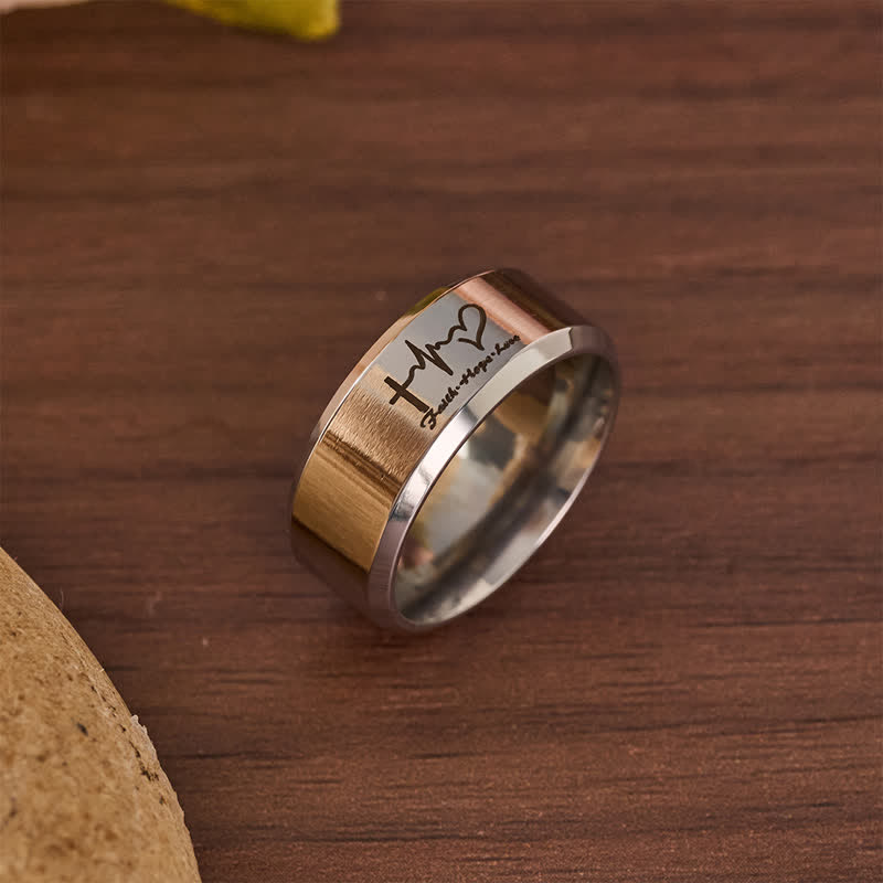FREE Today: Faith Hope Love ECG Engraved Stainless Steel Band Ring - image 3
