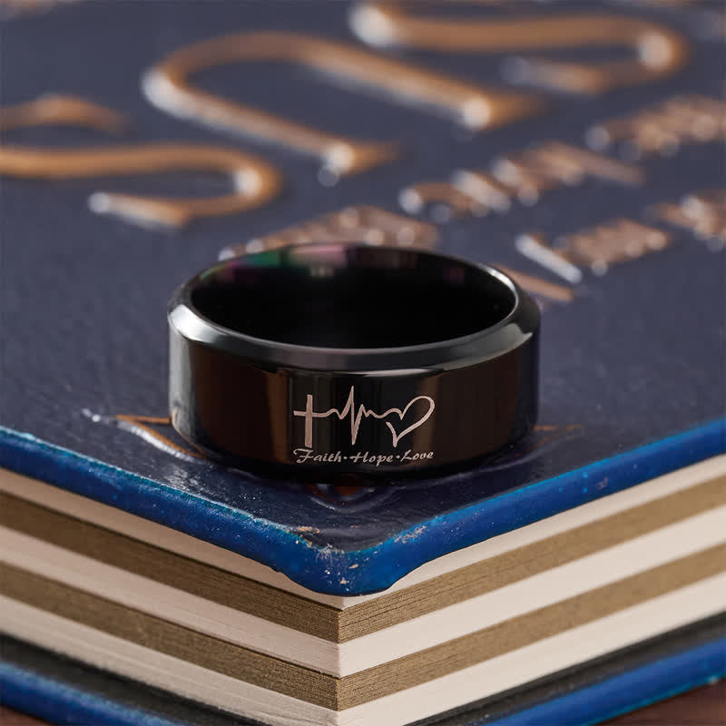 FREE Today: Faith Hope Love ECG Engraved Stainless Steel Band Ring - image 7