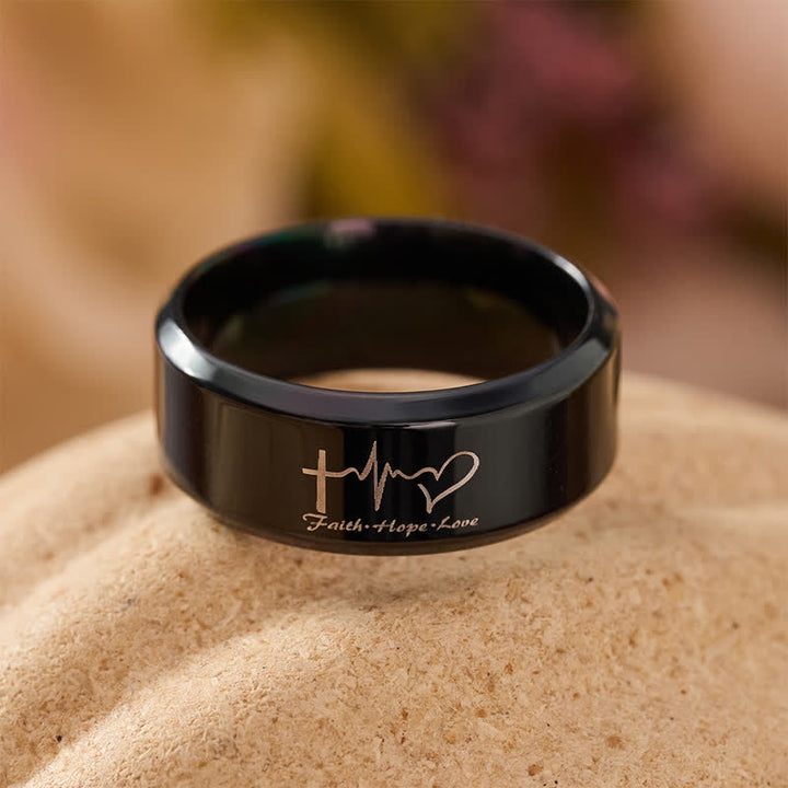 FREE Today: Faith Hope Love ECG Engraved Stainless Steel Band Ring - Black - US 13 - image 6