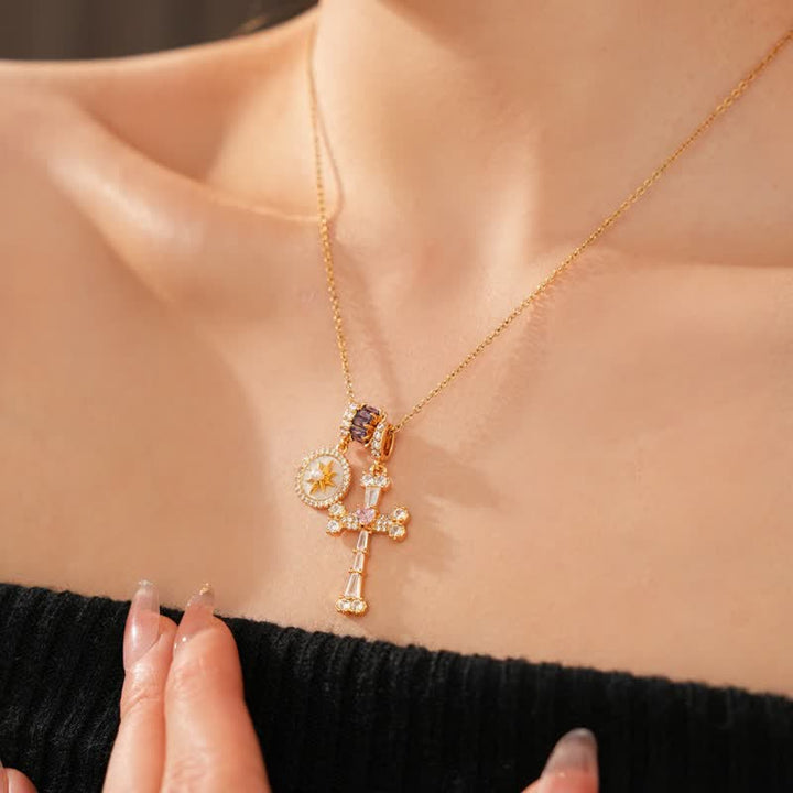 Christianartworkshop Dual-Charm North Star & Jeweled Cross Copper Necklace - image 4