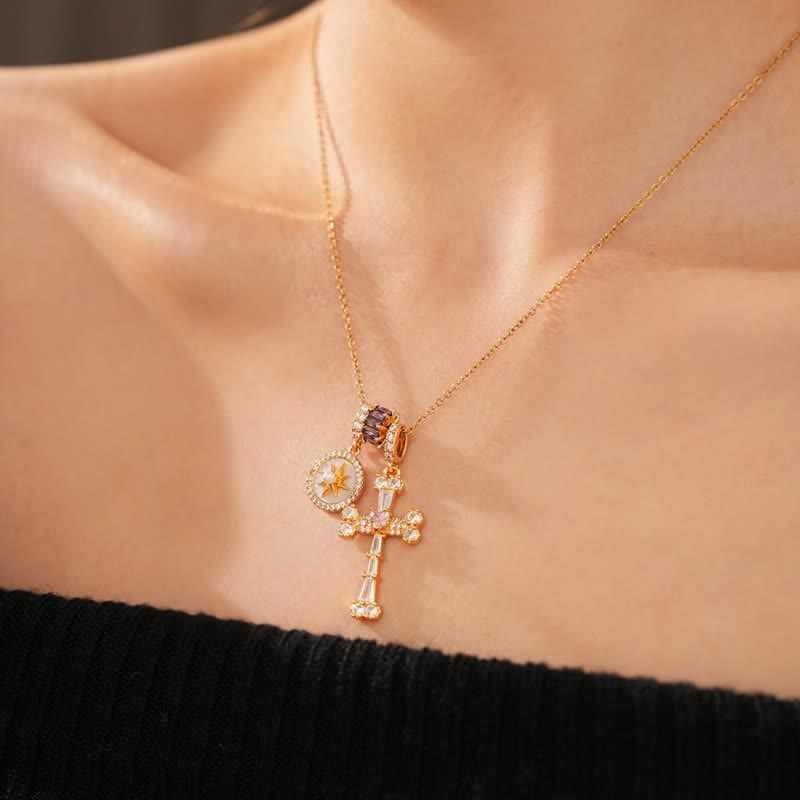 Christianartworkshop Dual-Charm North Star & Jeweled Cross Copper Necklace - image 2