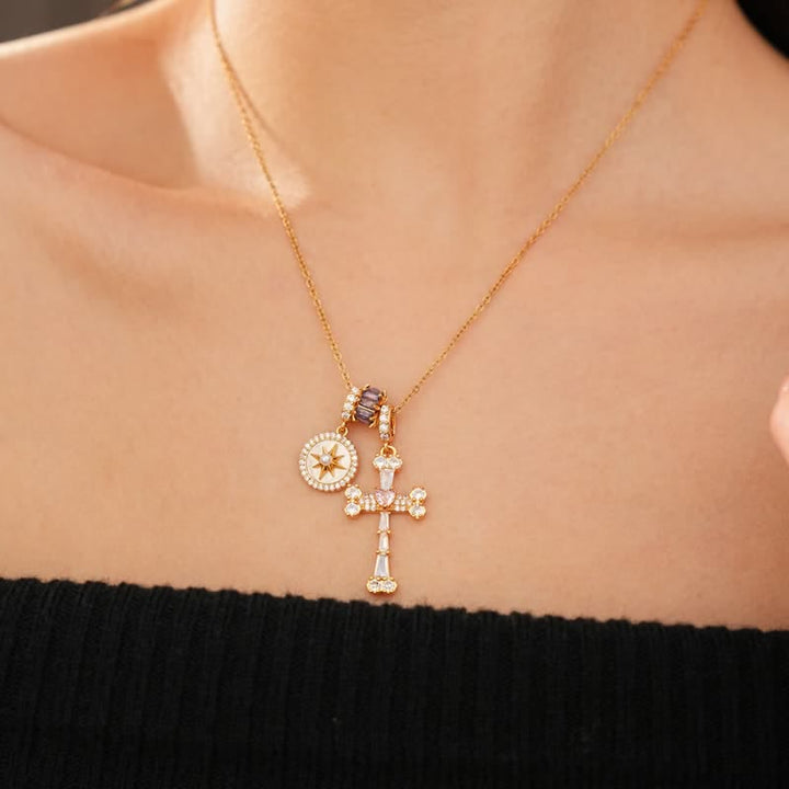 Christianartworkshop Dual-Charm North Star & Jeweled Cross Copper Necklace - image 3