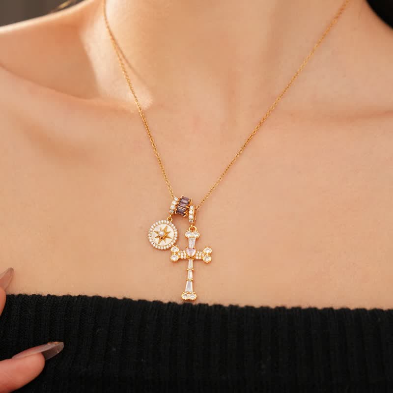 Christianartworkshop Dual-Charm North Star & Jeweled Cross Copper Necklace - image 1