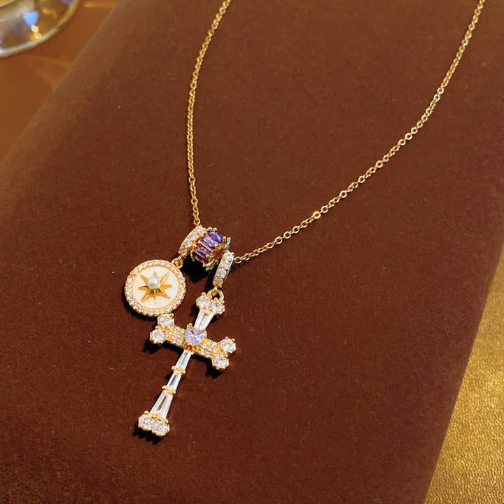 Christianartworkshop Dual-Charm North Star & Jeweled Cross Copper Necklace - image 5