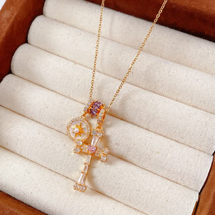 Christianartworkshop Dual-Charm North Star & Jeweled Cross Copper Necklace - Cross - image 0
