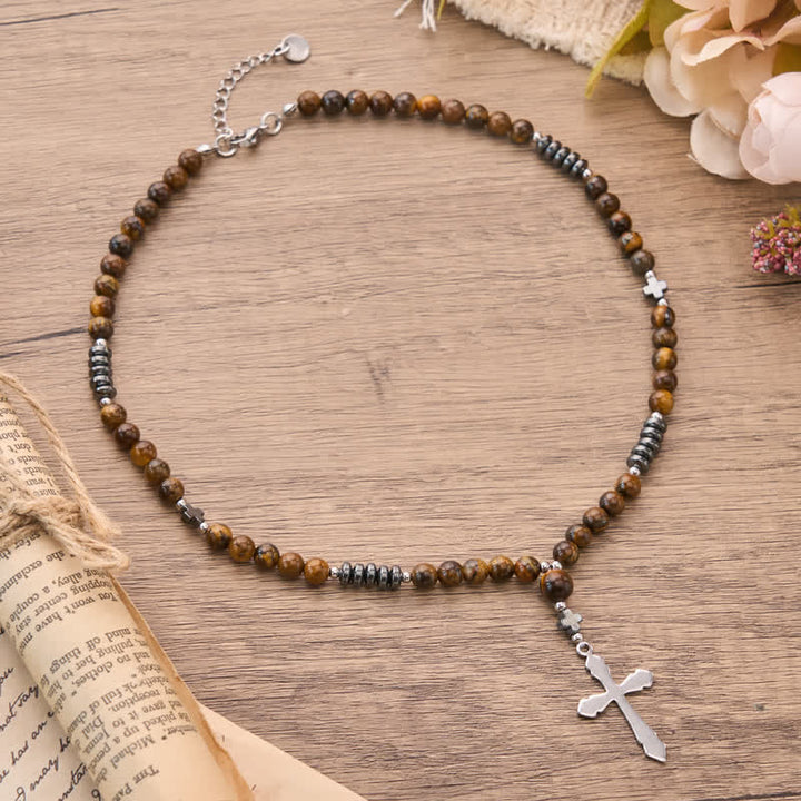 FREE Today: Textured Stone Bead Stainless Steel Cross Necklace - CrossD - image 9