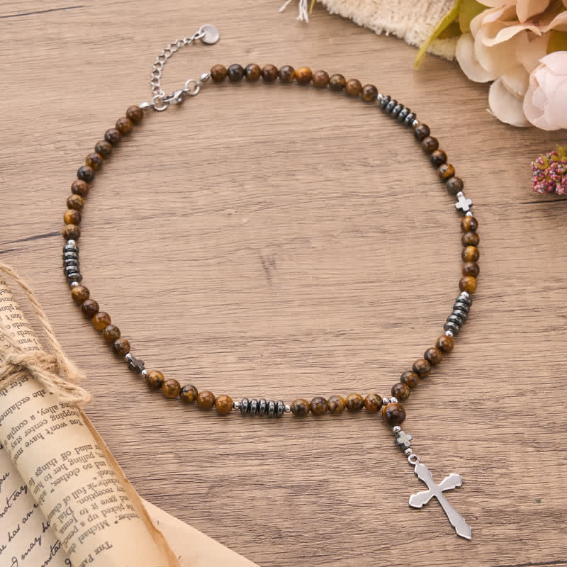 Christianartworkshop Textured Stone Bead Stainless Steel Cross Necklace - CrossD - image 9