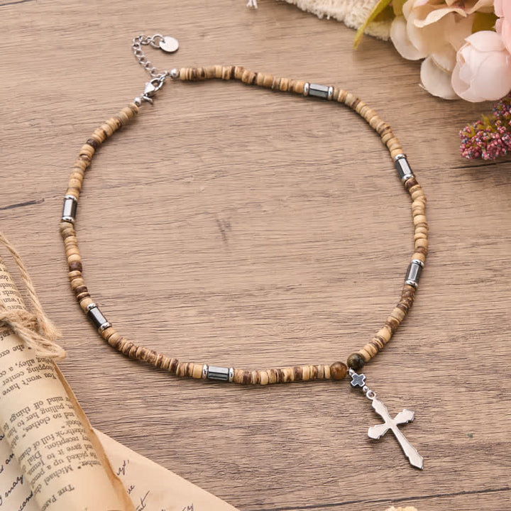 Christianartworkshop Textured Stone Bead Stainless Steel Cross Necklace - Cross C - image 5