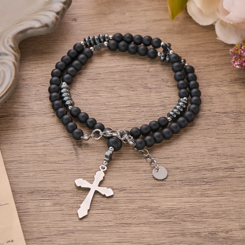 Christianartworkshop Textured Stone Bead Stainless Steel Cross Necklace - image 8