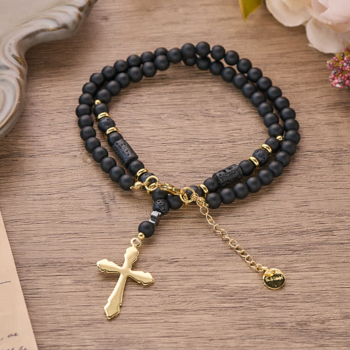 FREE Today: Textured Stone Bead Stainless Steel Cross Necklace - image 4