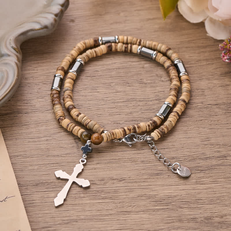 FREE Today: Textured Stone Bead Stainless Steel Cross Necklace - image 6