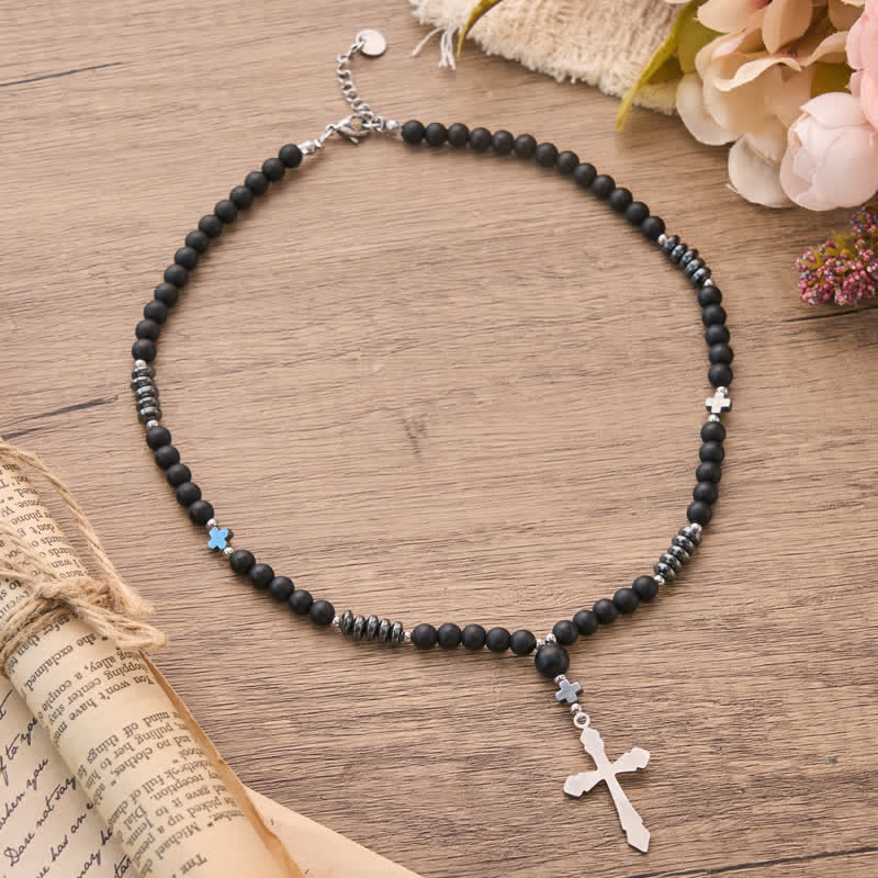 Christianartworkshop Textured Stone Bead Stainless Steel Cross Necklace - Cross D - image 7