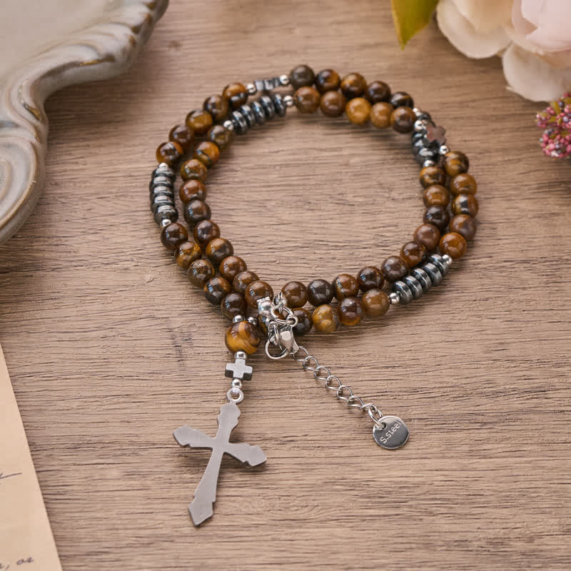 FREE Today: Textured Stone Bead Stainless Steel Cross Necklace - image 10