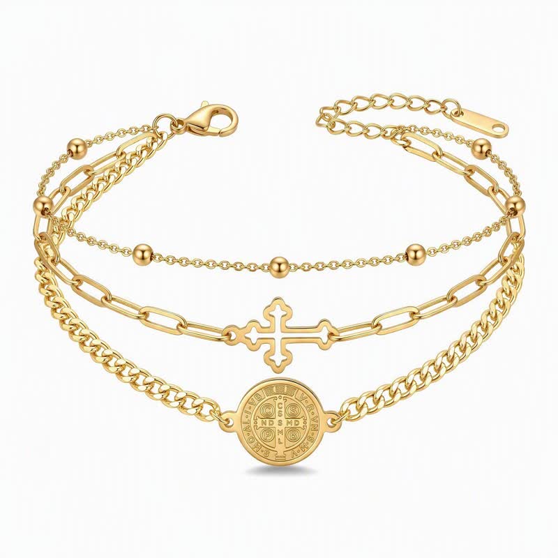 Christianartworkshop Multi-Layer Stainless Steel Beaded Cross Bracelet - Cross & St. Benedict medal - image 7